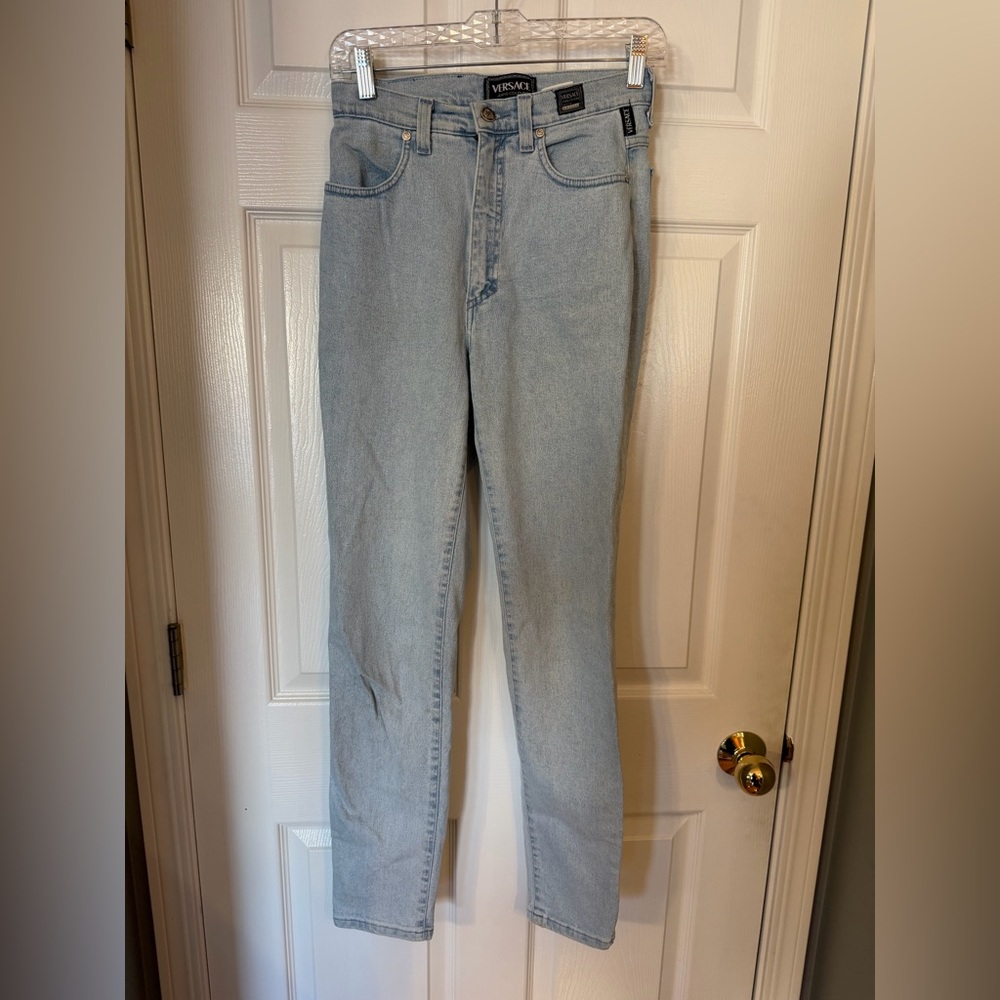 Versace Women's Light Blue Straight Leg Jeans